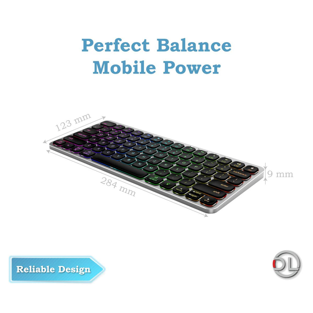 Durable aluminum construction and scissor keys on Dreilex 360 PRO keyboard
