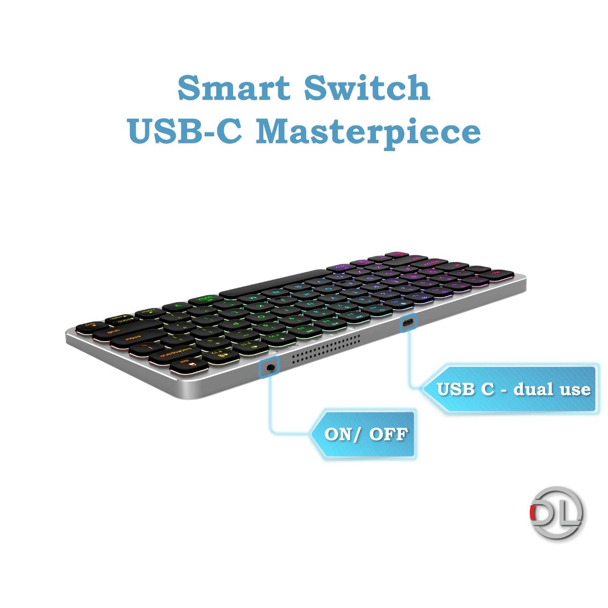 USB-C charging and wired connection port on Dreilex Aluminium keyboard