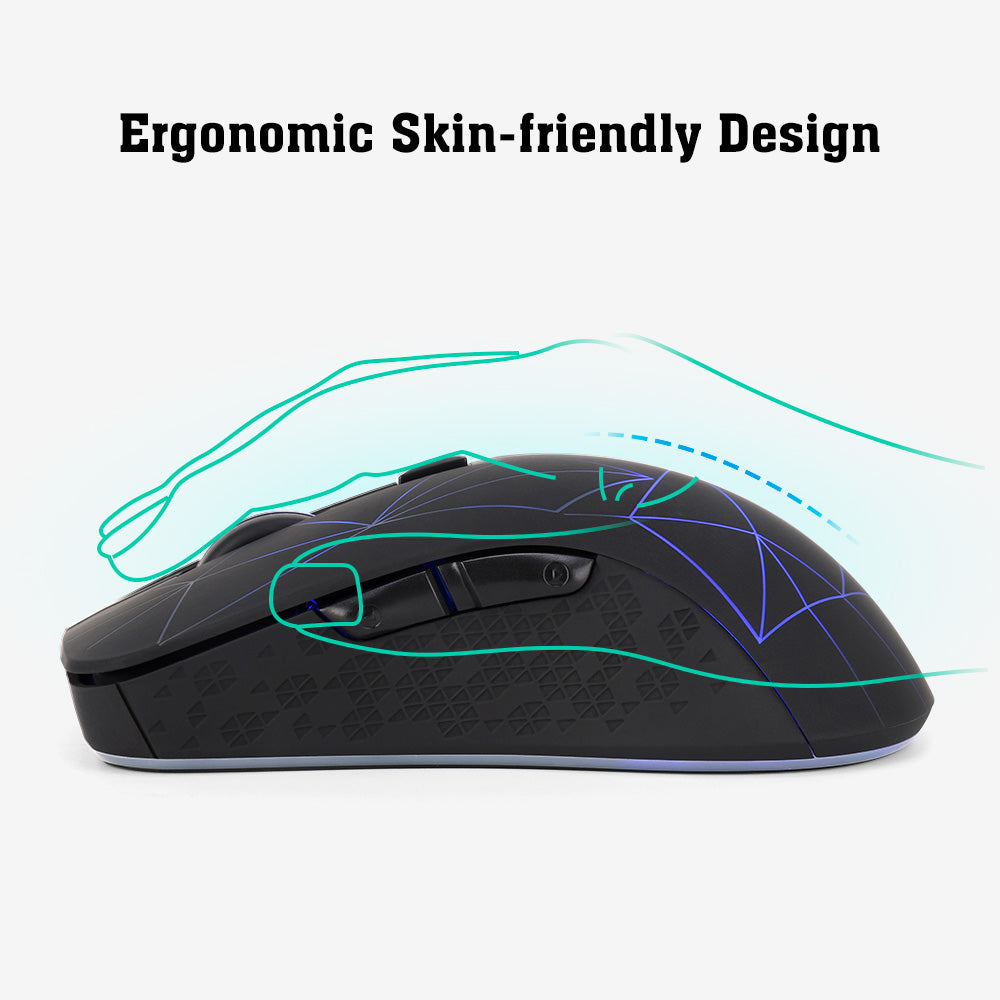Ergonomic wireless mouse comfortable hand grip side view