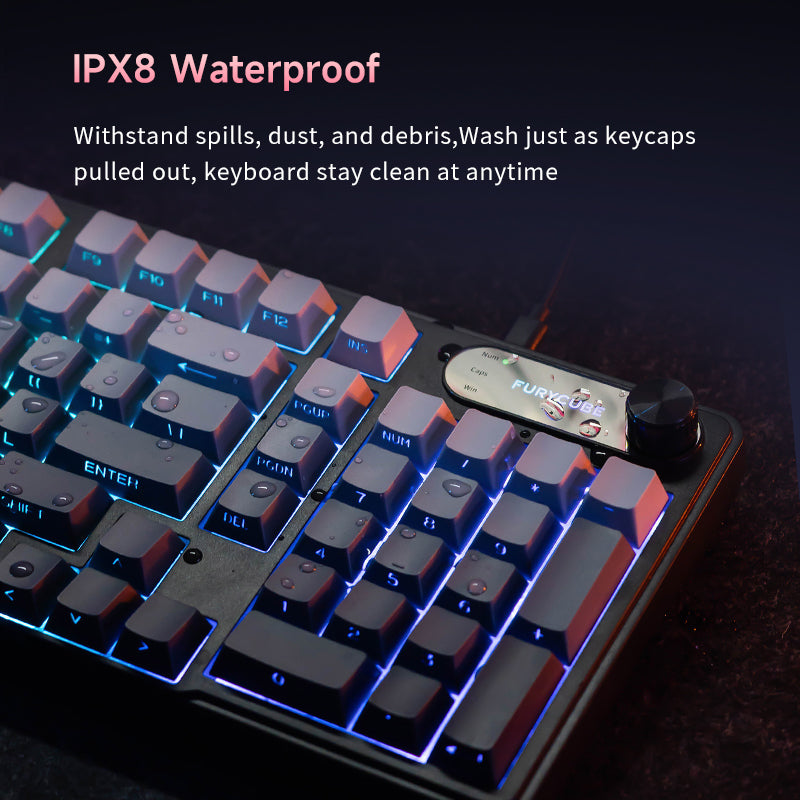 Waterproof spill-resistant Dreilex keyboard with water droplets
