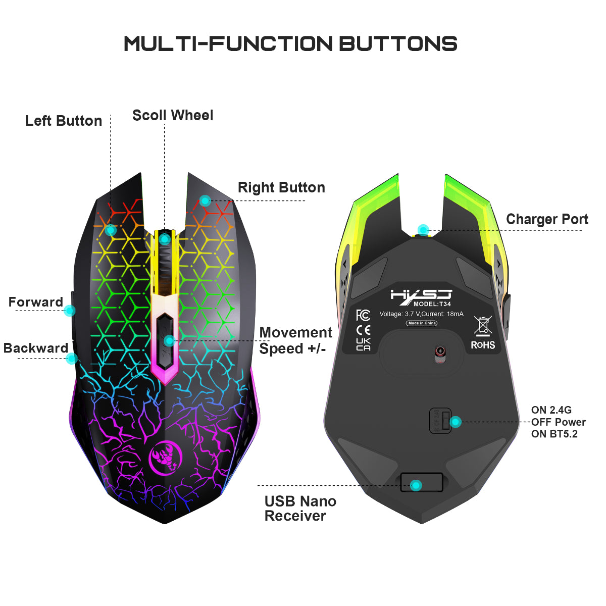 Dreilex PRO GM1 Wireless Gaming Mouse – Silent Click, LED, Rechargeable