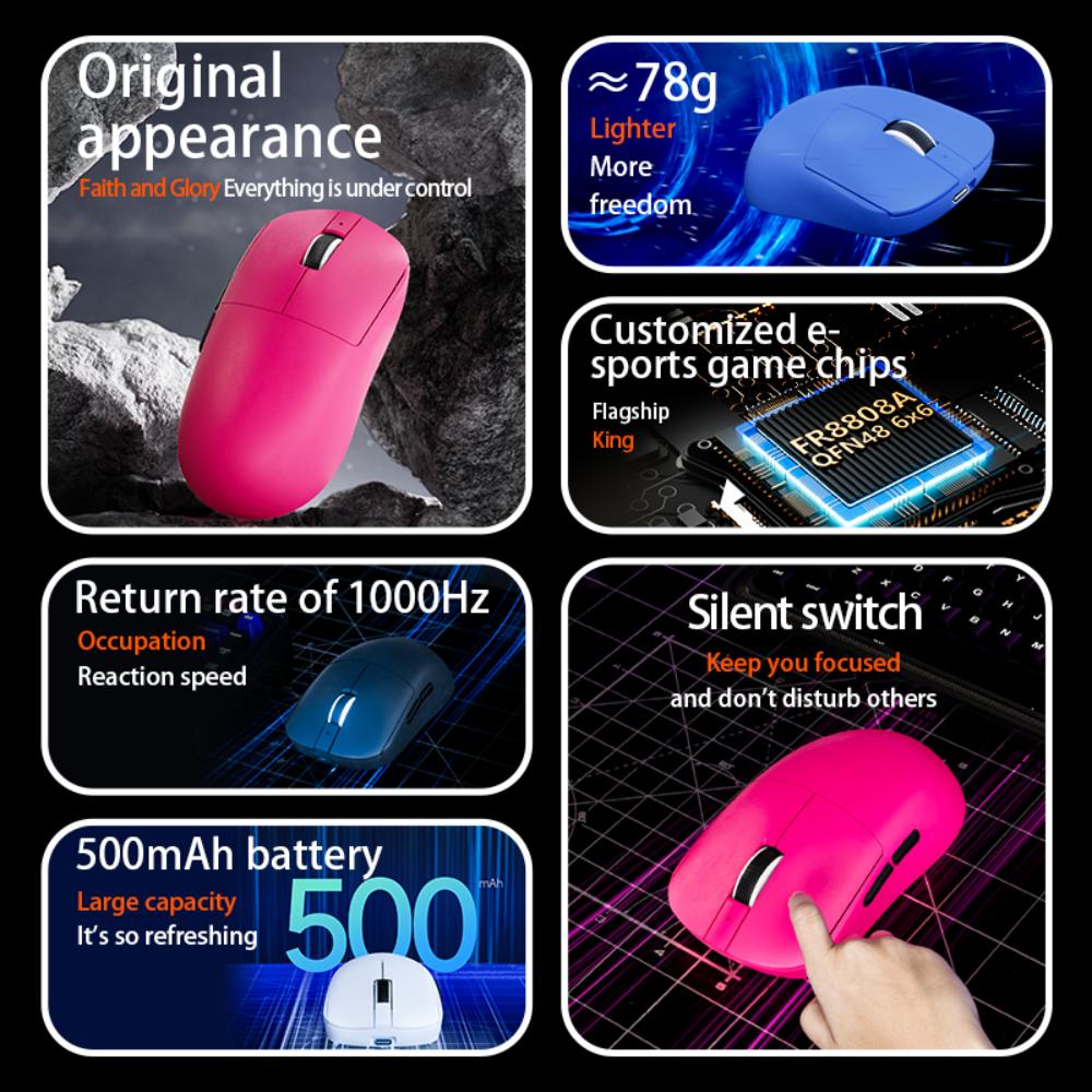 DREILEX S18 Wireless Gaming Mouse – Tri-Mode, 6400 DPI, 78g, Silent