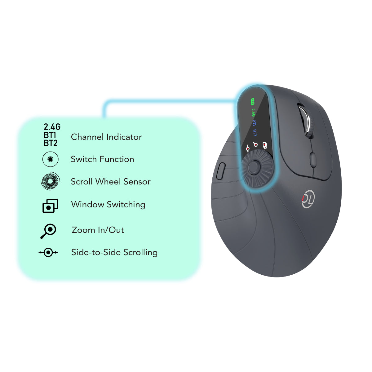Dreilex PRO 360 Ergonomic Vertical Wireless Mouse – Tri-Mode, Rechargeable