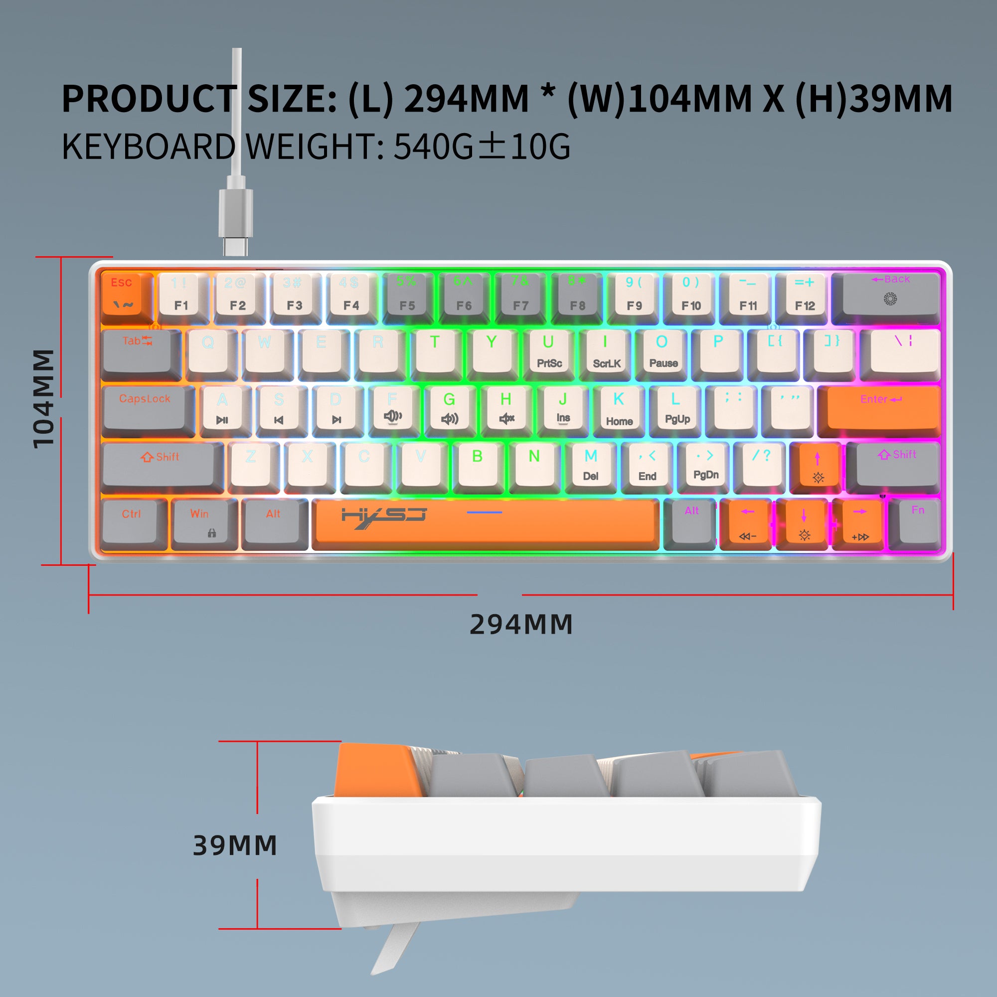 Dreilex V500 keyboard dimensions 29.4 x 10.4 x 3.9 cm size reference