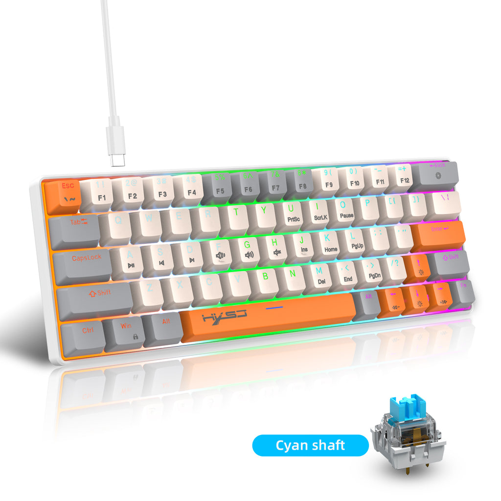 Dreilex V500 white orange mechanical keyboard with RGB lighting on desk
