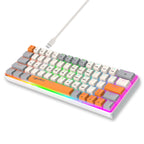Top view of Dreilex V500 63-key compact keyboard white orange keycaps