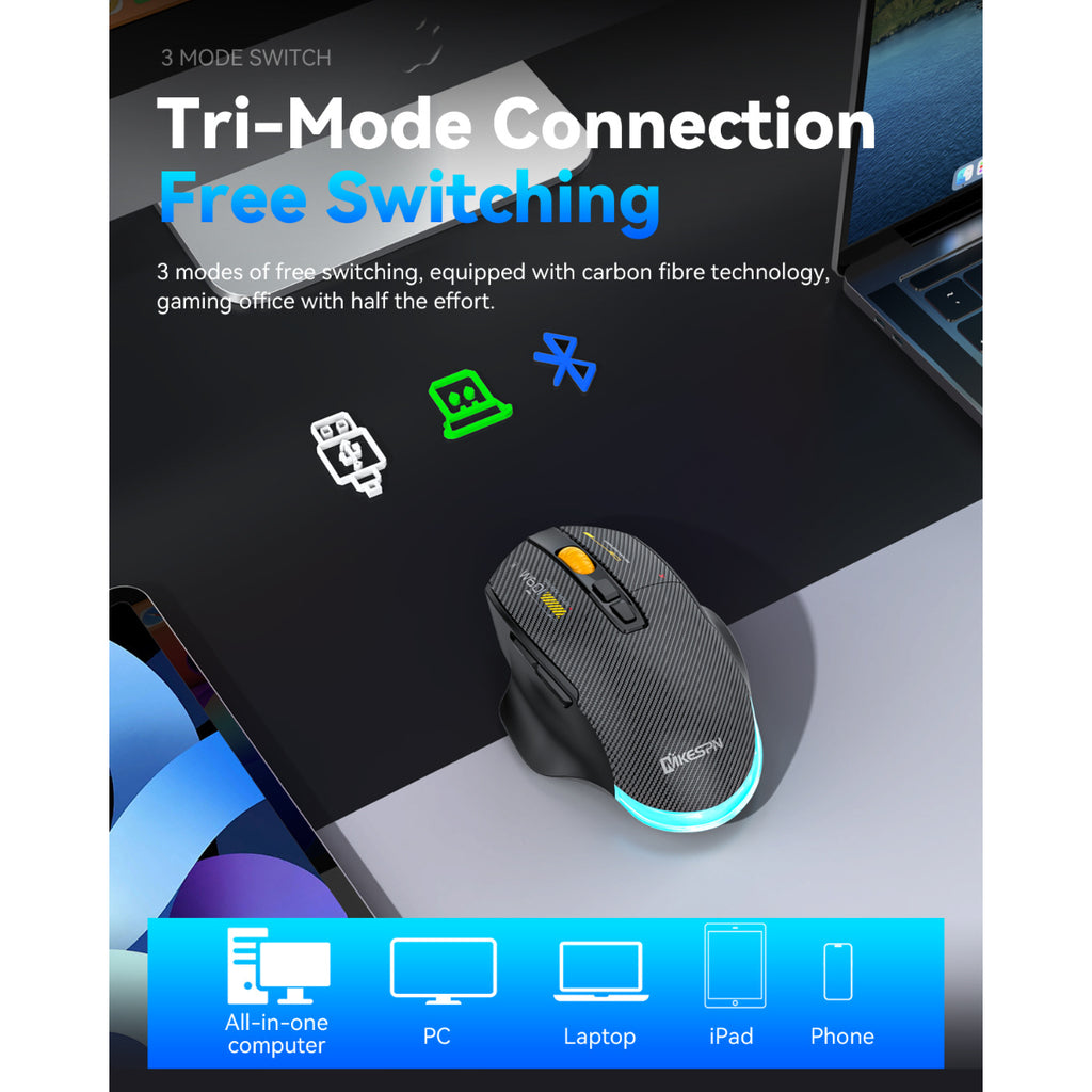 Dreilex MKESPN W601 Wireless Gaming Mouse – 12800 DPI, Macro, RGB, Silent