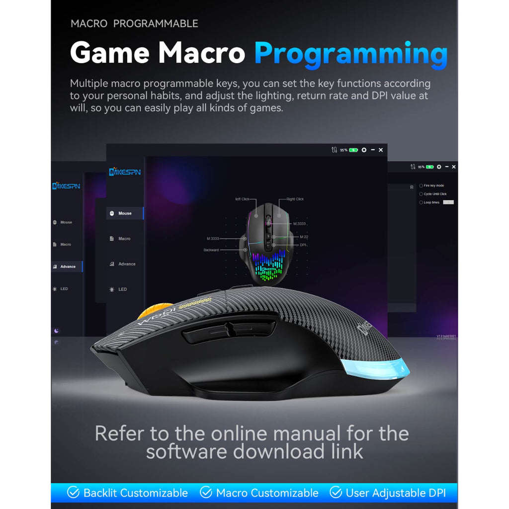 Dreilex MKESPN W601 Wireless Gaming Mouse – 12800 DPI, Macro, RGB, Silent